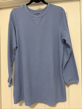 Woman Within Light Blue Waffle-Knit Long Sleeve Tee